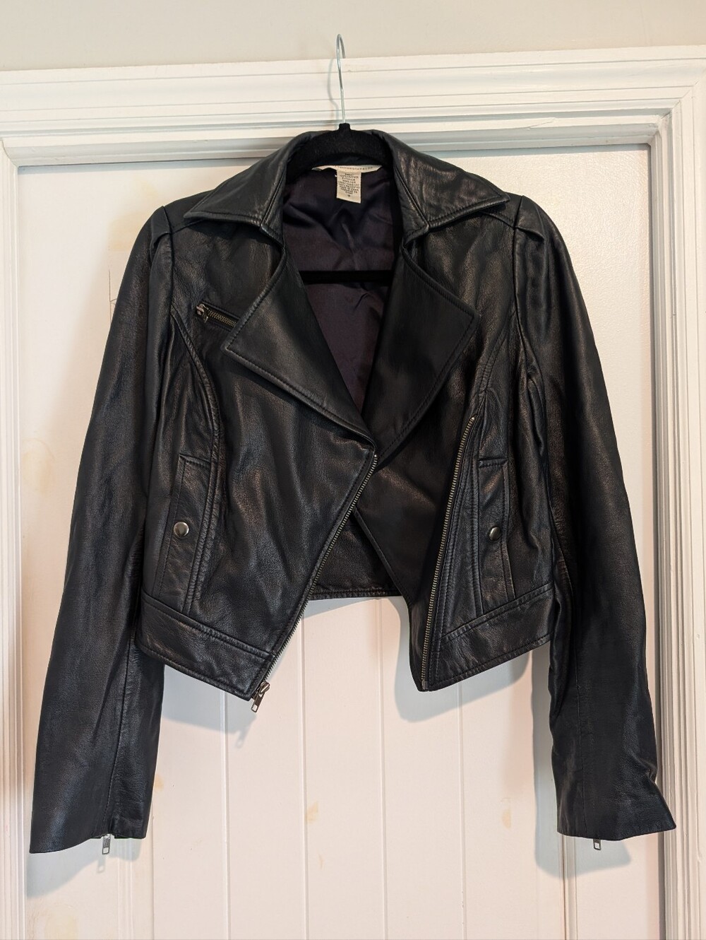 Diane Von Furstenberg Navy Leather Moto Jacket